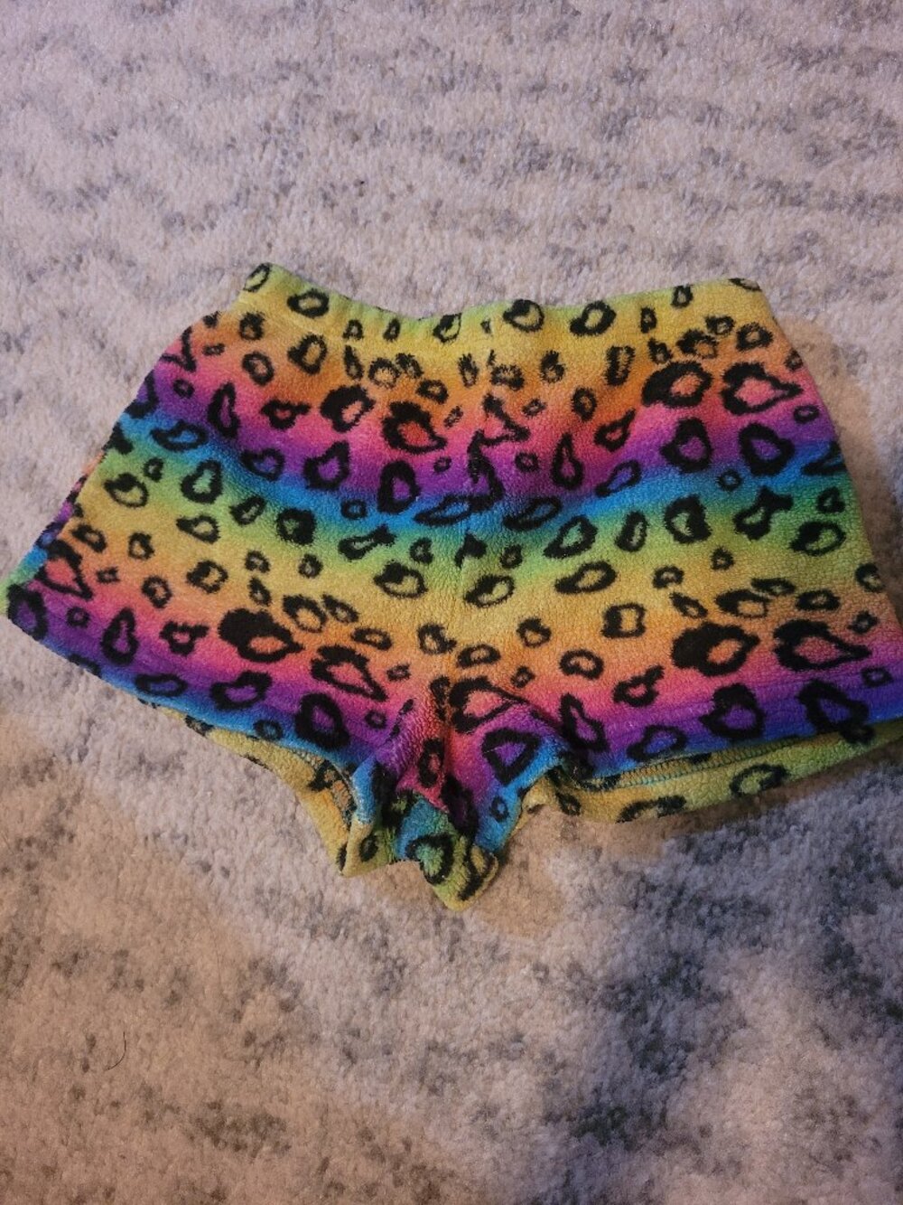Medium Young Girls TY Fuzzy Rainbow Cheetah PJ Sleep Shorts